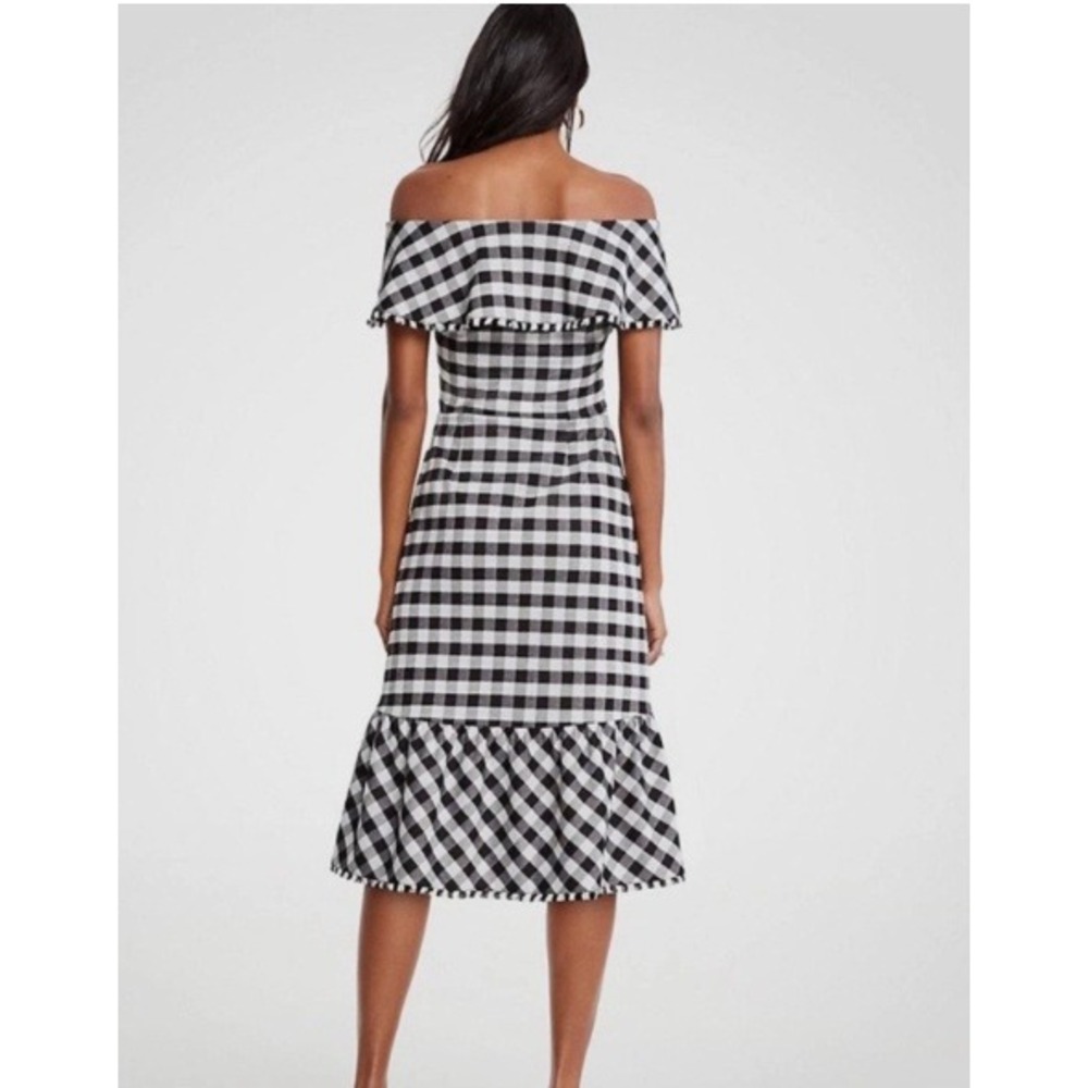 Ann Taylor Gingham Off Shoulder Ruffle Sheath Dress Black White Size 2 NWT - Picture 3 of 8